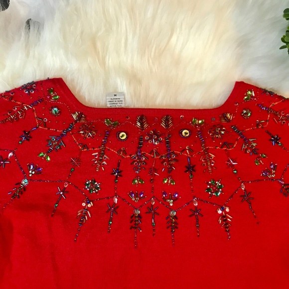 Marisa Christina Beaded Jeweled Christmas Sweater - Picture 4 of 8